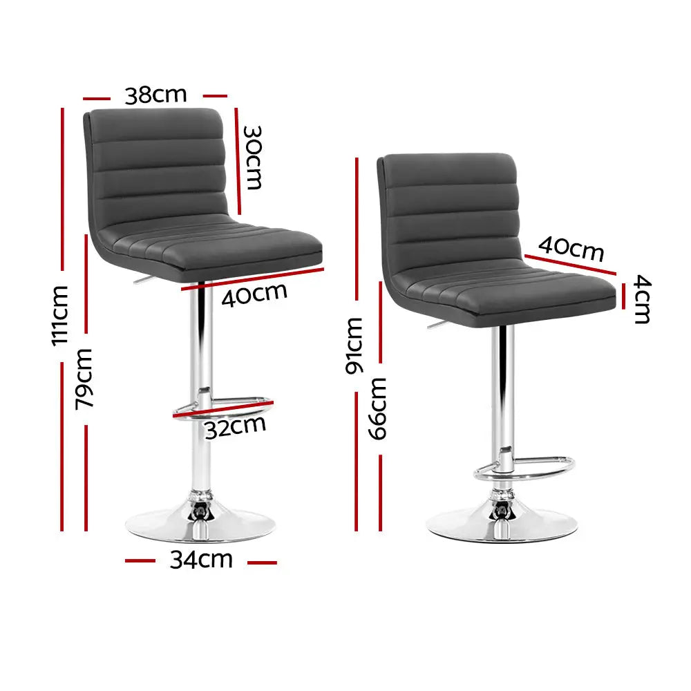 Artiss 2x Bar Stools Padded Leather Gas Lift Grey - Furniture > Bar Stools & Chairs