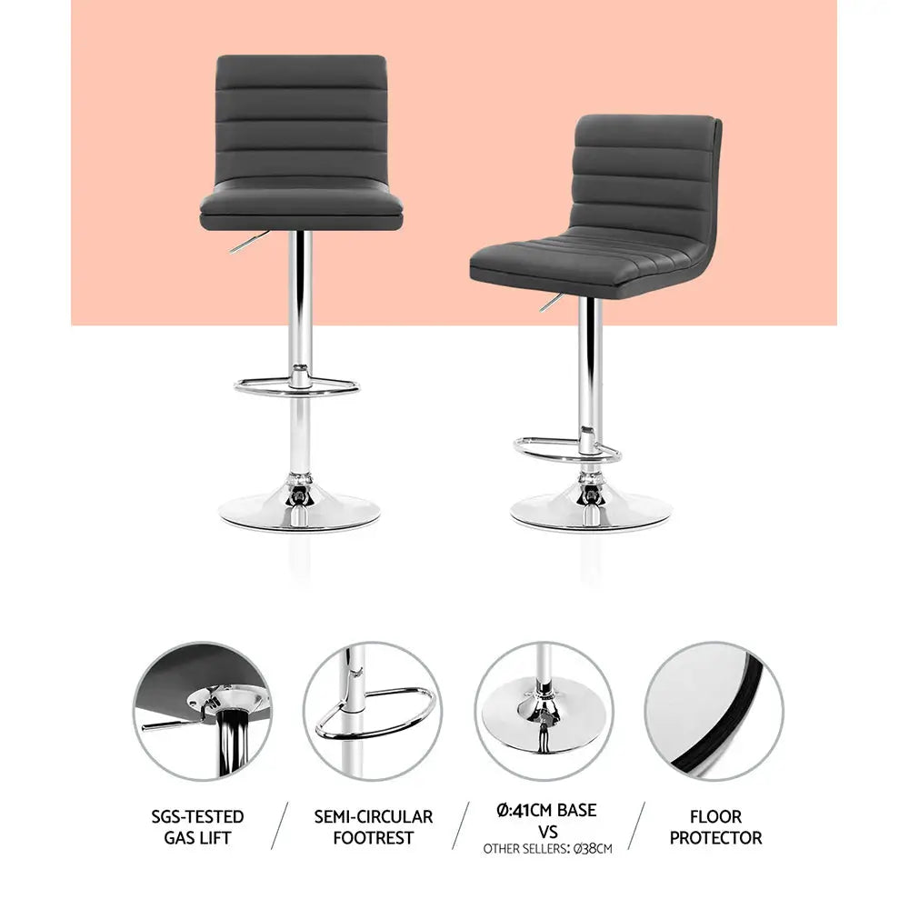 Artiss 2x Bar Stools Padded Leather Gas Lift Grey - Furniture > Bar Stools & Chairs