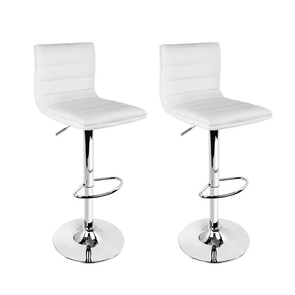Artiss 2x Bar Stools Padded Leather Gas Lift White - Furniture > Bar Stools & Chairs