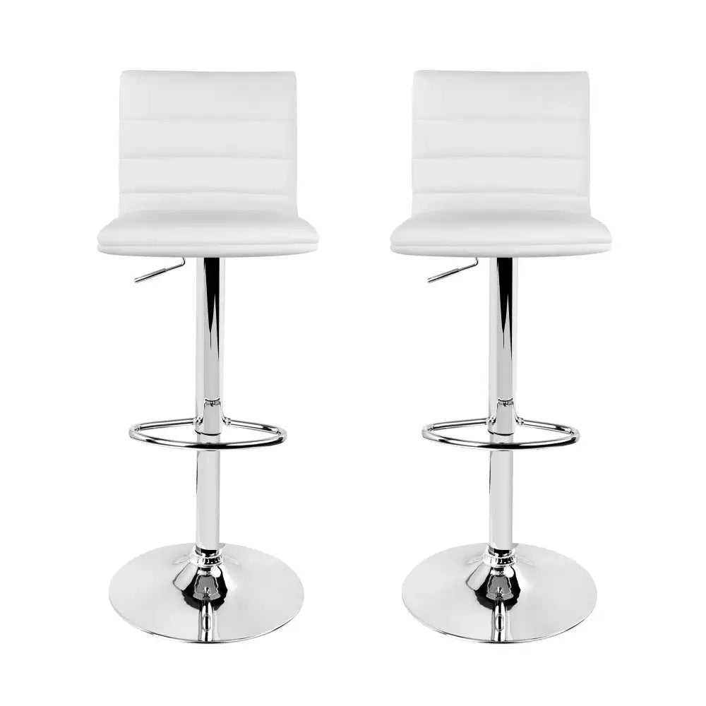 Artiss 2x Bar Stools Padded Leather Gas Lift White - Furniture > Bar Stools & Chairs