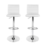 Artiss 2x Bar Stools Padded Leather Gas Lift White - Furniture > Bar Stools & Chairs