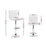 Artiss 2x Bar Stools Padded Leather Gas Lift White - Furniture > Bar Stools & Chairs