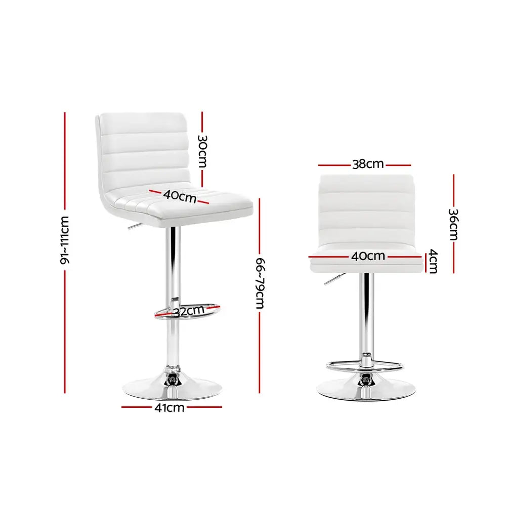 Artiss 2x Bar Stools Padded Leather Gas Lift White - Furniture > Bar Stools & Chairs