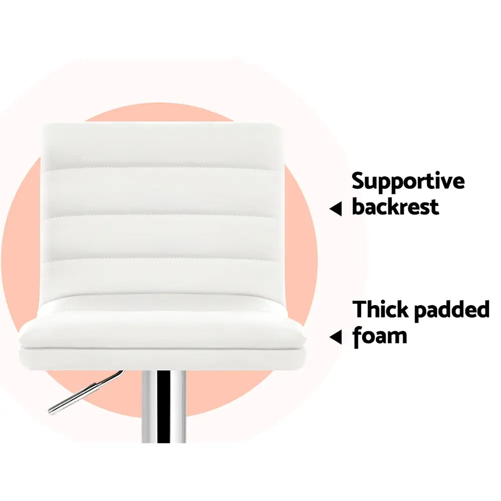 Artiss 2x Bar Stools Padded Leather Gas Lift White - Furniture > Bar Stools & Chairs