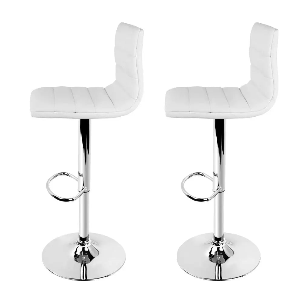 Artiss 2x Bar Stools Padded Leather Gas Lift White - Furniture > Bar Stools & Chairs
