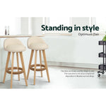 Artiss 2x Bar Stools Padded Leather Wooden Beige - Furniture > Bar Stools & Chairs