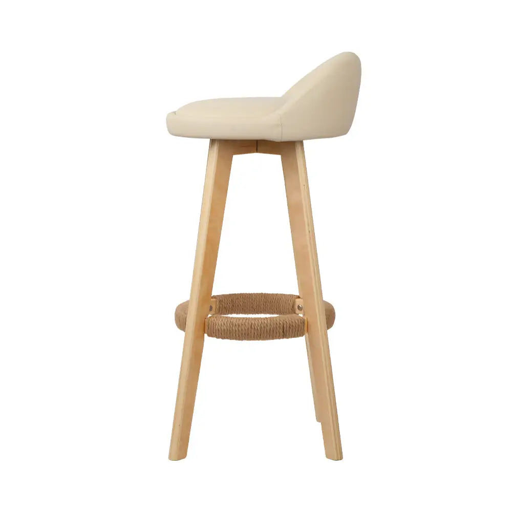 Artiss 2x Bar Stools Padded Leather Wooden Beige - Furniture > Bar Stools & Chairs