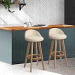 Artiss 2x Bar Stools Padded Leather Wooden Beige - Furniture > Bar Stools & Chairs
