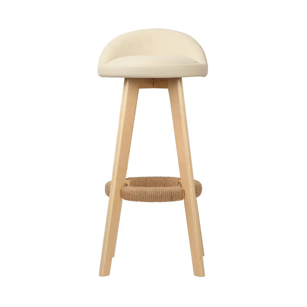 Artiss 2x Bar Stools Padded Leather Wooden Beige - Furniture > Bar Stools & Chairs
