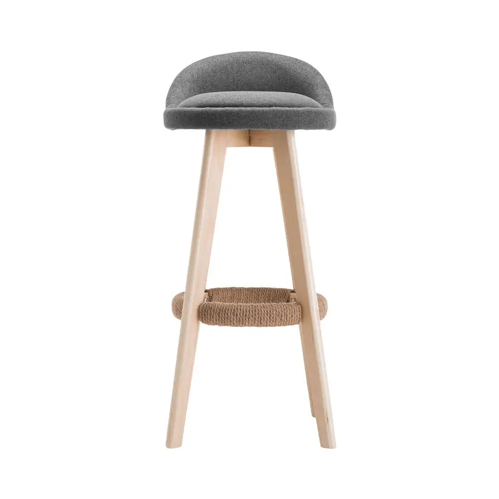 Artiss 2x Bar Stools Padded Linen Wooden Grey - Furniture > Bar Stools & Chairs