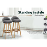 Artiss 2x Bar Stools Padded Linen Wooden Grey - Furniture > Bar Stools & Chairs