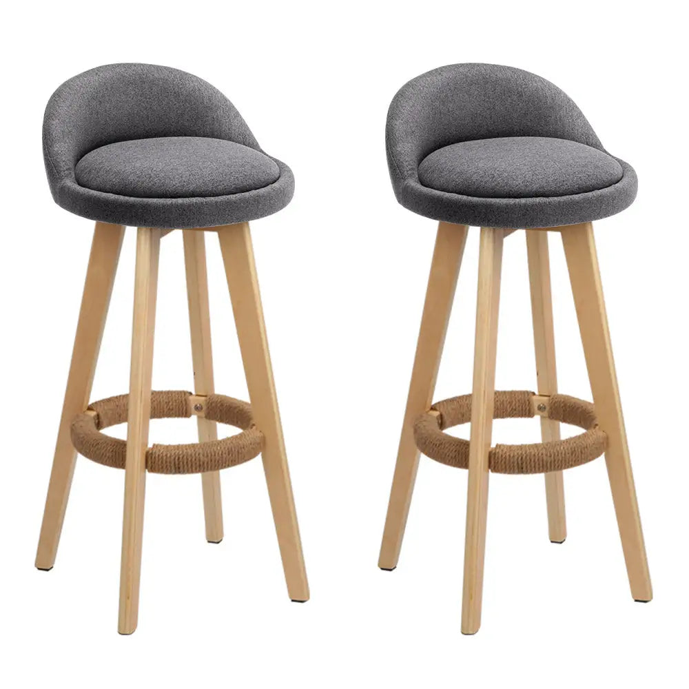Artiss 2x Bar Stools Padded Linen Wooden Grey - Furniture > Bar Stools & Chairs