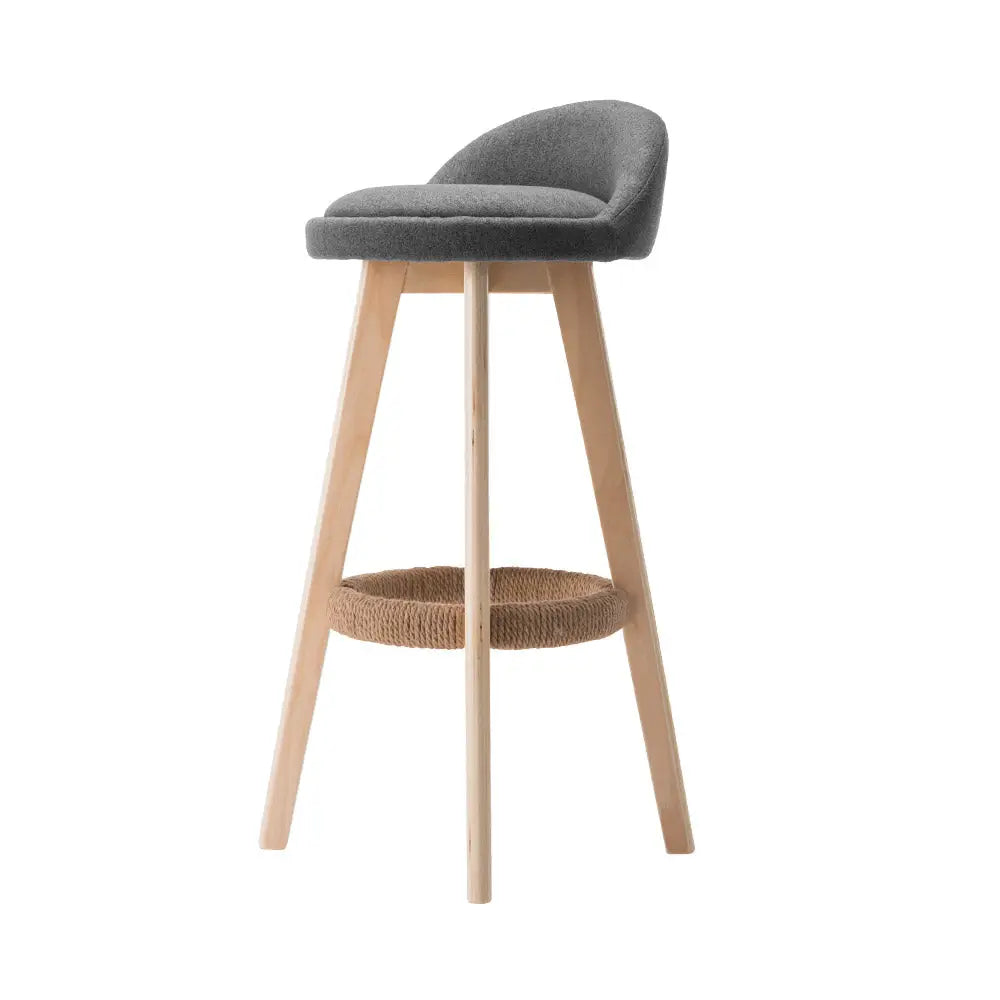 Artiss 2x Bar Stools Padded Linen Wooden Grey - Furniture > Bar Stools & Chairs
