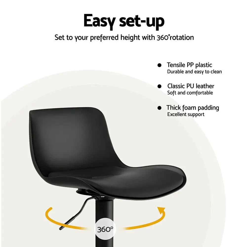 Artiss 2x Bar Stools Padded Seat Gas Lift Black - Furniture > Bar Stools & Chairs > Table & Bar Stools