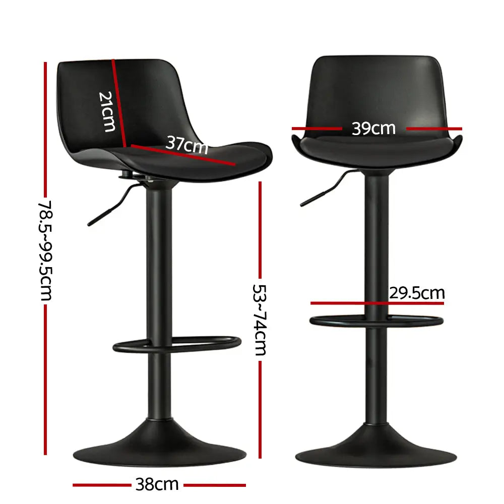 Artiss 2x Bar Stools Padded Seat Gas Lift Black - Furniture > Bar Stools & Chairs > Table & Bar Stools