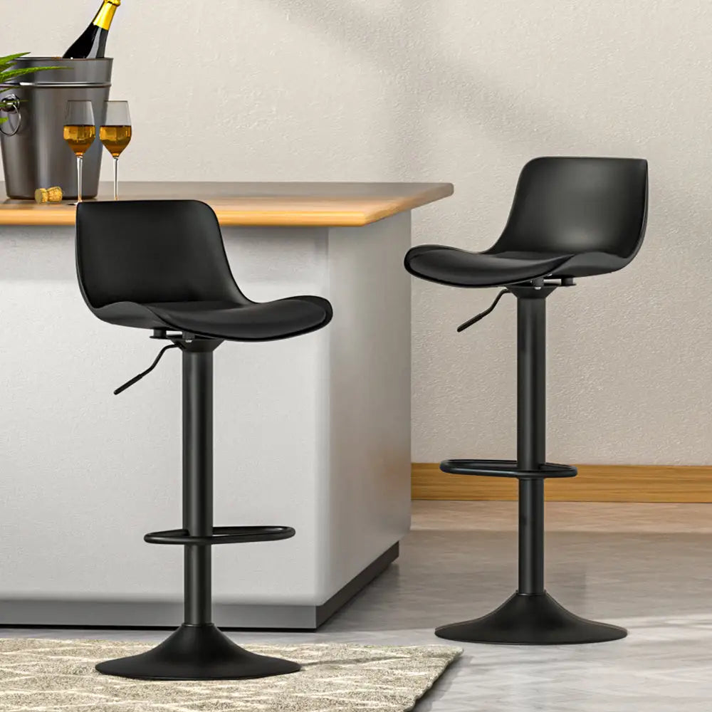Artiss 2x Bar Stools Padded Seat Gas Lift Black - Furniture > Bar Stools & Chairs > Table & Bar Stools