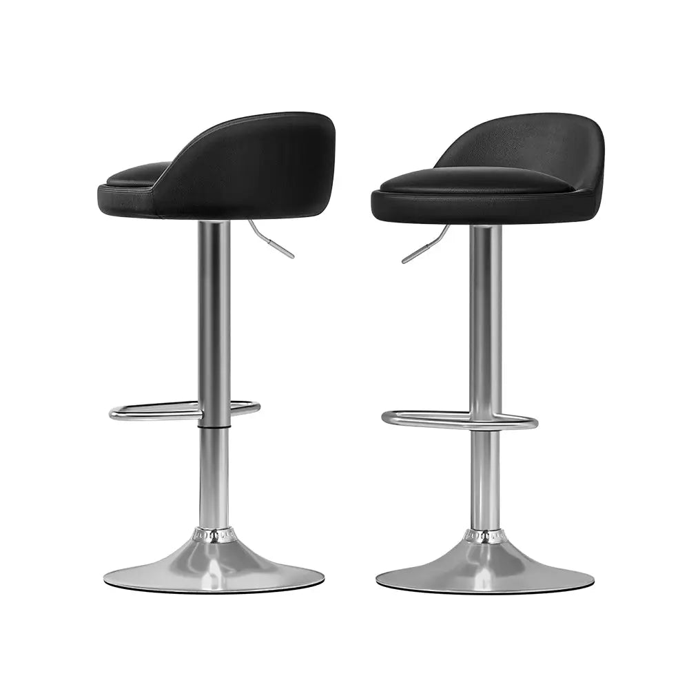 Artiss 2x Bar Stools PU Leather Gas Lift Black - Furniture > Bar Stools & Chairs