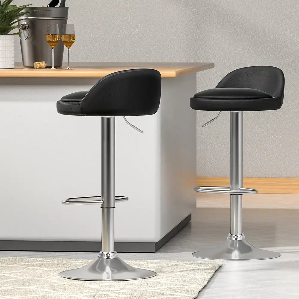 Artiss 2x Bar Stools PU Leather Gas Lift Black - Furniture > Bar Stools & Chairs