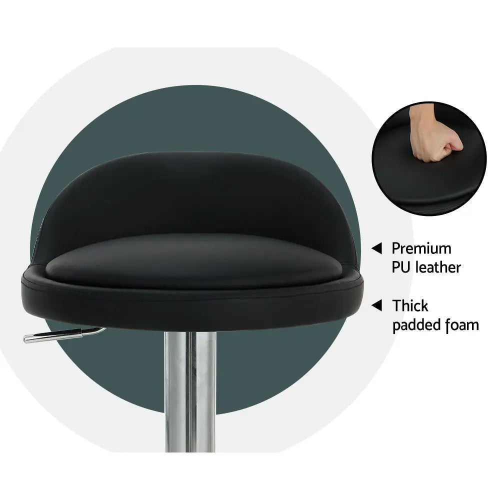 Artiss 2x Bar Stools PU Leather Gas Lift Black - Furniture > Bar Stools & Chairs