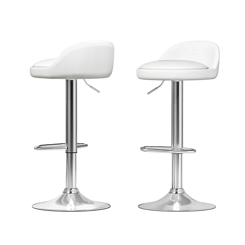 Artiss 2x Bar Stools PU Leather Gas Lift White - Furniture > Bar Stools & Chairs