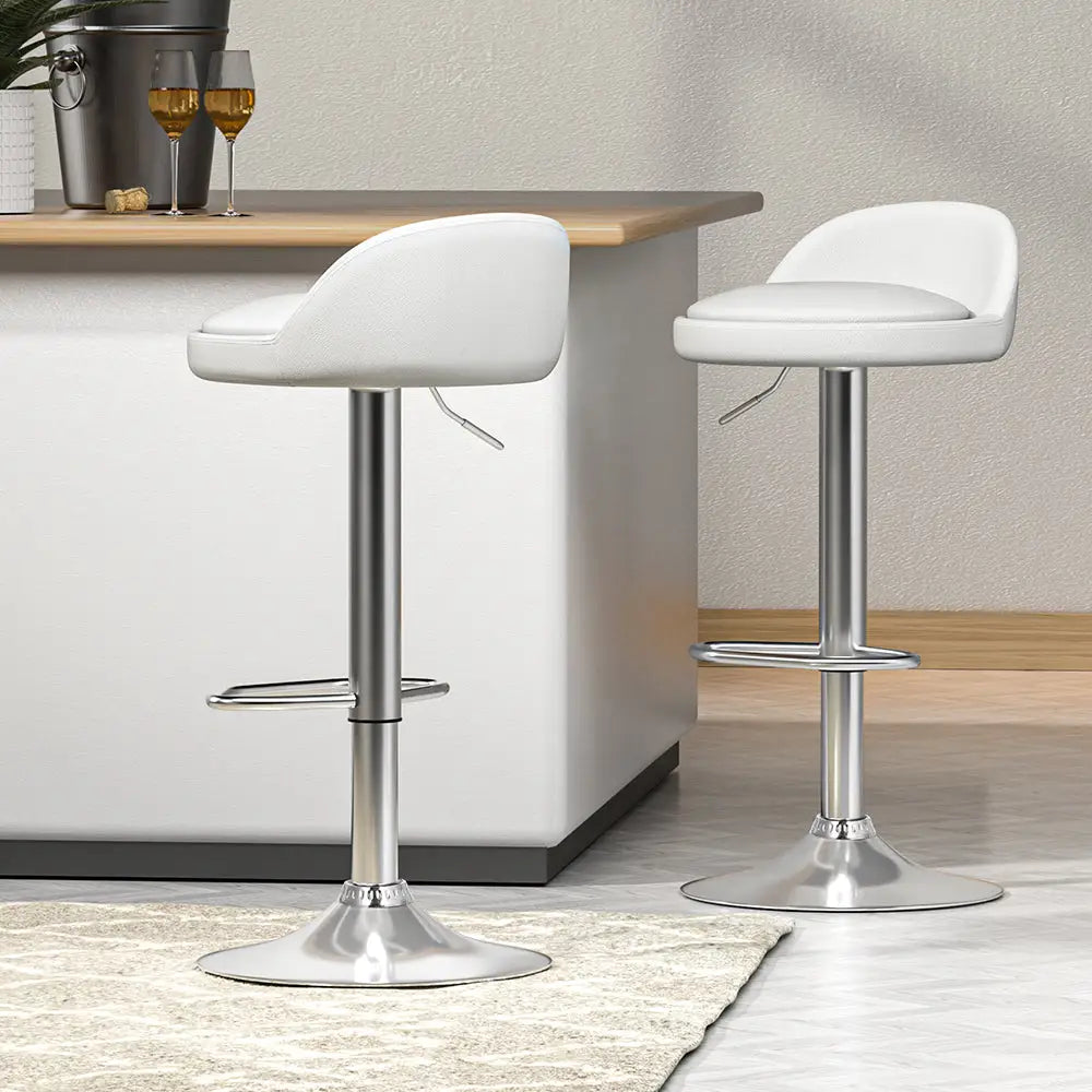 Artiss 2x Bar Stools PU Leather Gas Lift White - Furniture > Bar Stools & Chairs