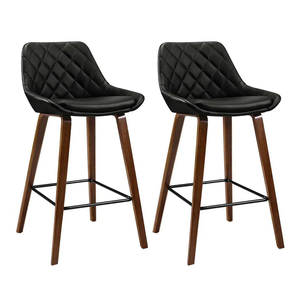 Artiss 2x Bar Stools PU Seat Wooden - Furniture > Bar Stools & Chairs