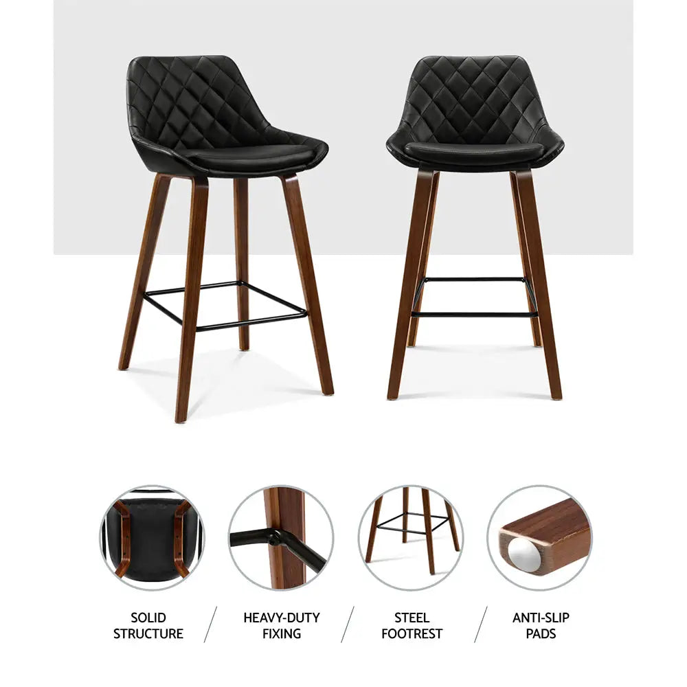 Artiss 2x Bar Stools PU Seat Wooden - Furniture > Bar Stools & Chairs