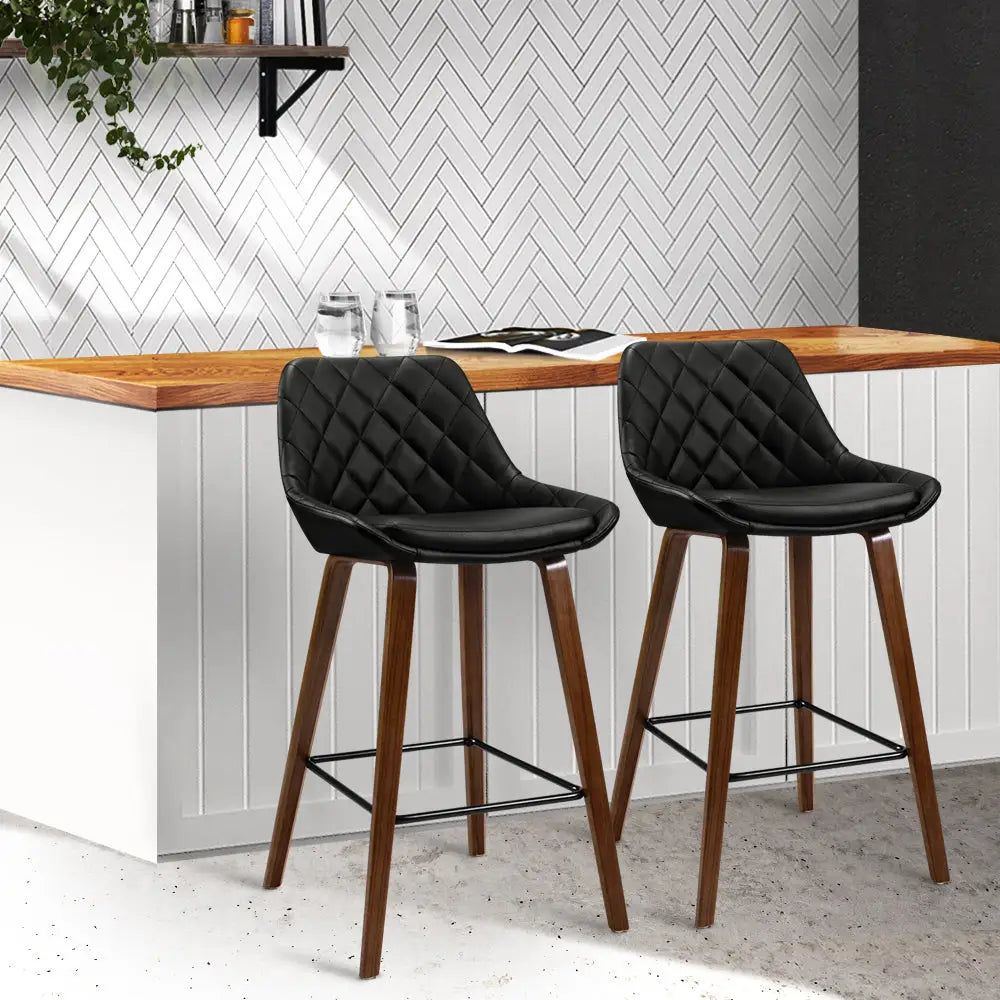 Artiss 2x Bar Stools PU Seat Wooden - Furniture > Bar Stools & Chairs
