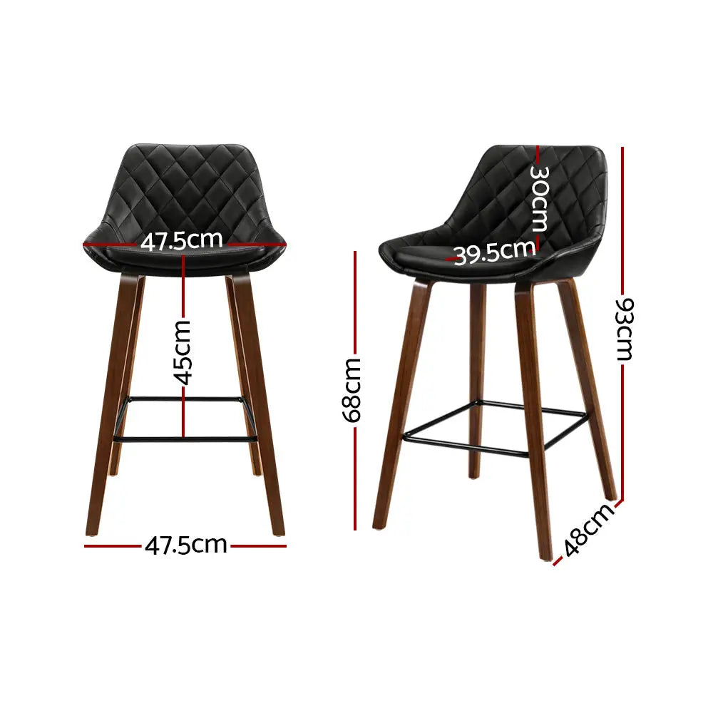 Artiss 2x Bar Stools PU Seat Wooden - Furniture > Bar Stools & Chairs