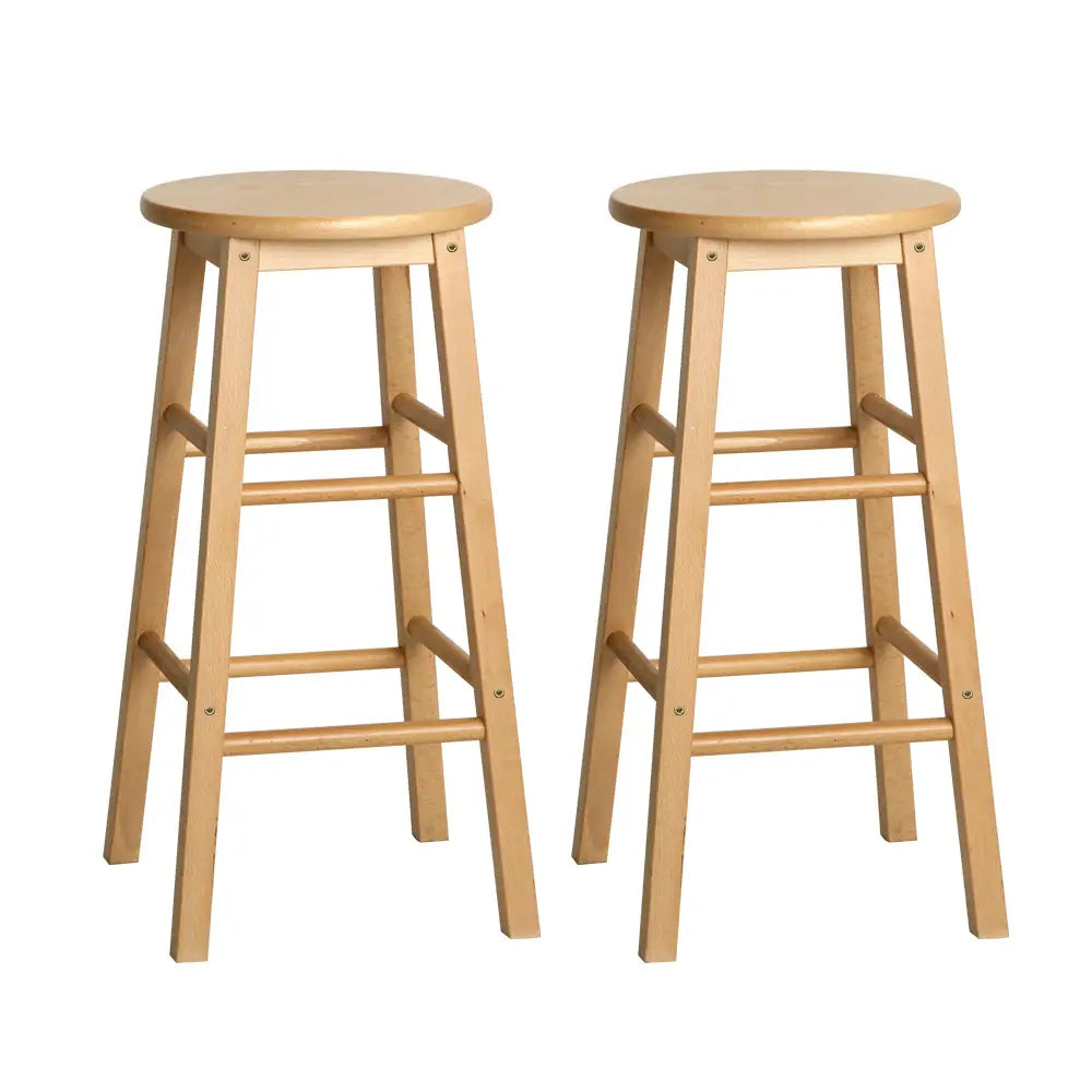 Artiss 2x Bar Stools Round Chairs Wooden Nature - Furniture > Bar Stools & Chairs