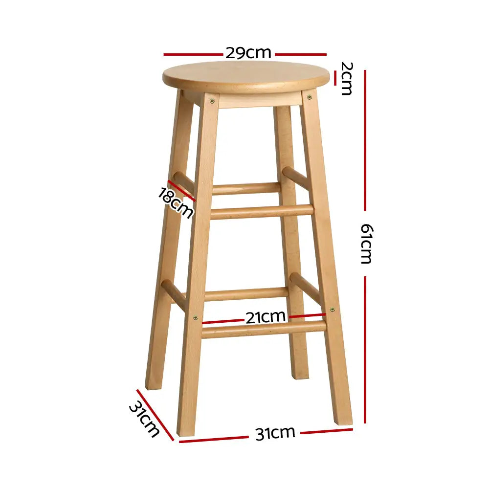 Artiss 2x Bar Stools Round Chairs Wooden Nature - Furniture > Bar Stools & Chairs