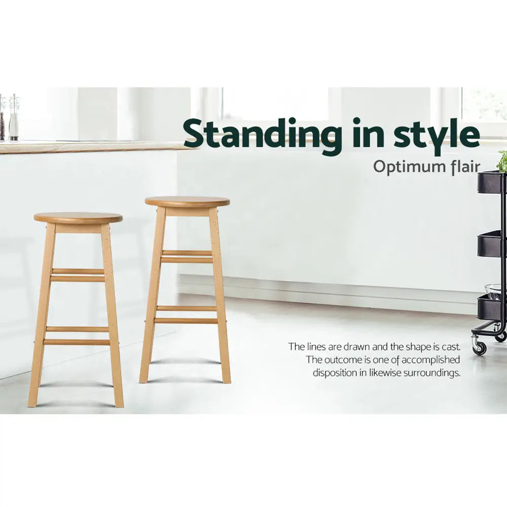 Artiss 2x Bar Stools Round Chairs Wooden Nature - Furniture > Bar Stools & Chairs