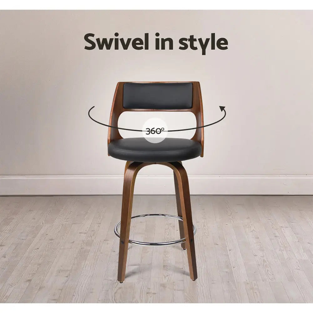 Artiss 2x Bar Stools Swivel Leather Chair 65cm - Furniture > Bar Stools & Chairs