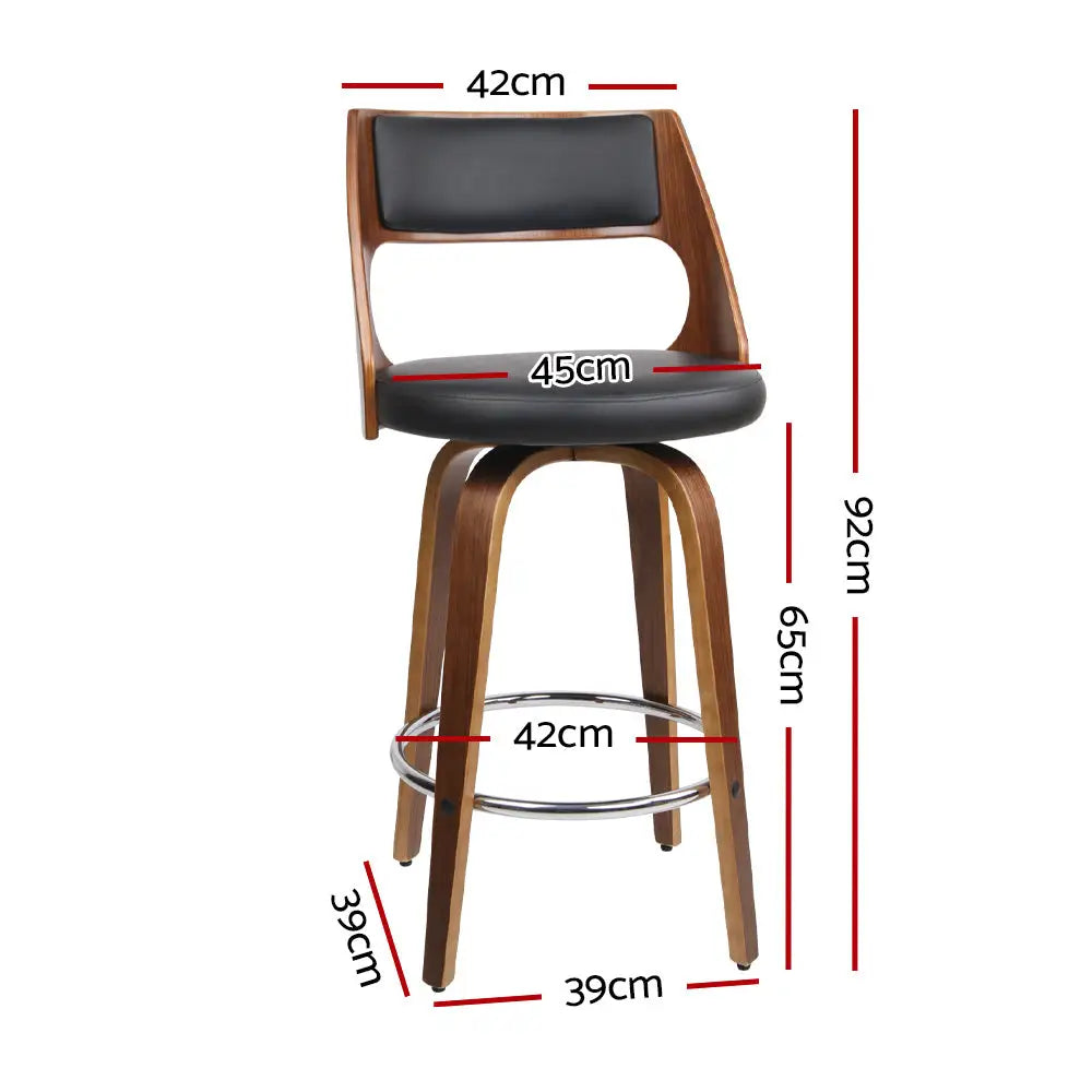 Artiss 2x Bar Stools Swivel Leather Chair 65cm - Furniture > Bar Stools & Chairs