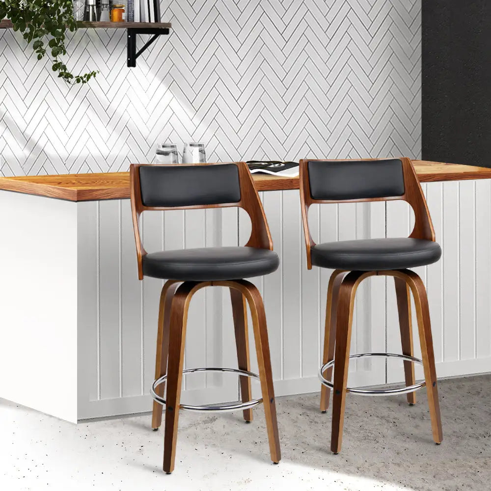 Artiss 2x Bar Stools Swivel Leather Chair 65cm - Furniture > Bar Stools & Chairs