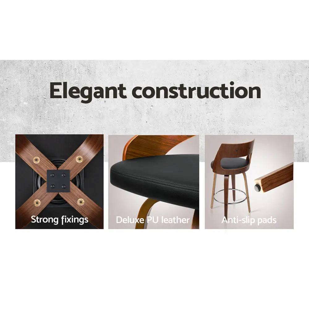 Artiss 2x Bar Stools Swivel Leather Chair 65cm - Furniture > Bar Stools & Chairs
