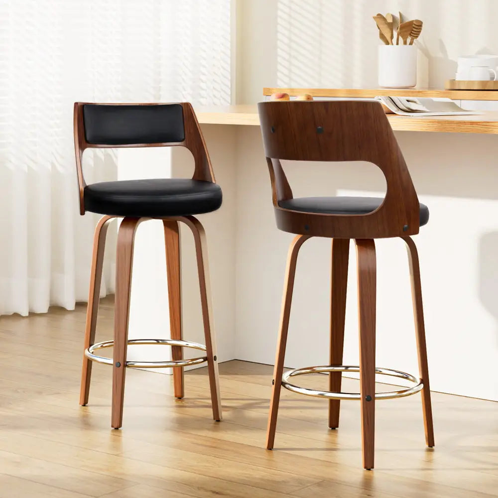 Artiss 2x Bar Stools Swivel Leather Chair 76cm - Furniture > Bar Stools & Chairs > Table & Bar Stools