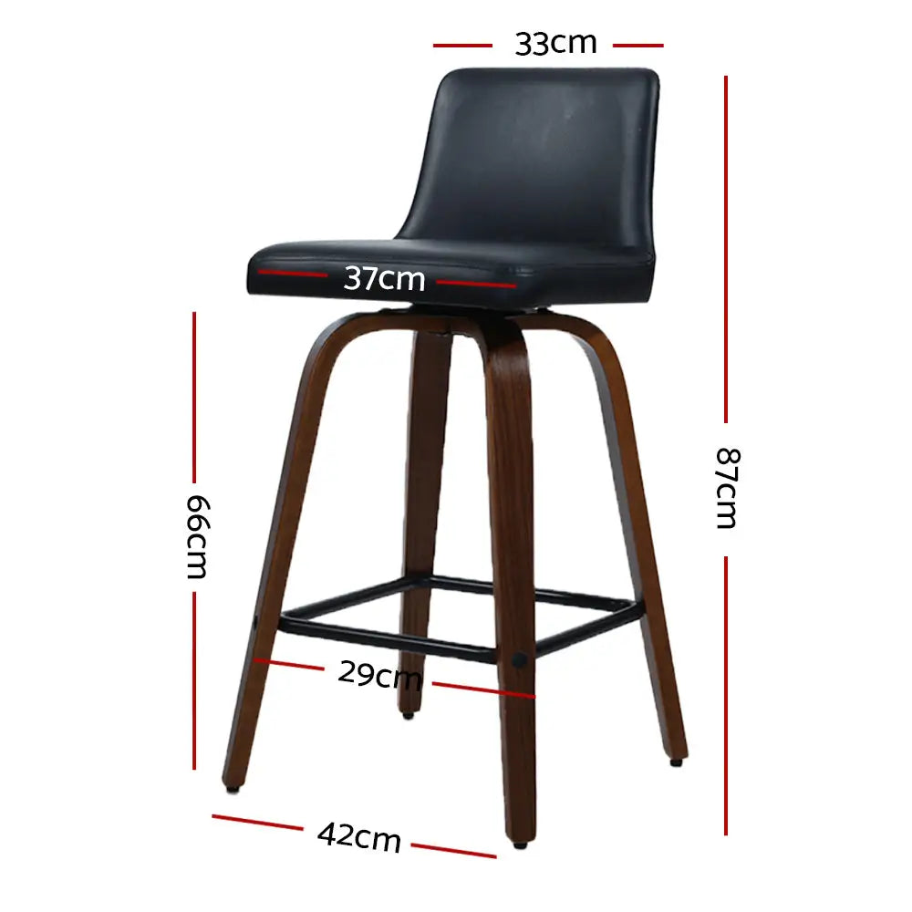 Artiss 2x Bar Stools Swivel Leather Padded Wooden - Furniture > Bar Stools & Chairs