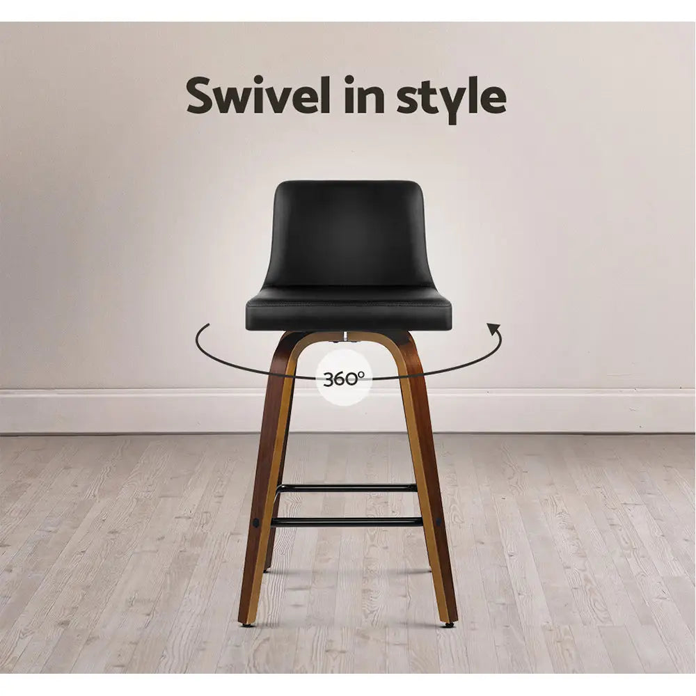 Artiss 2x Bar Stools Swivel Leather Padded Wooden - Furniture > Bar Stools & Chairs