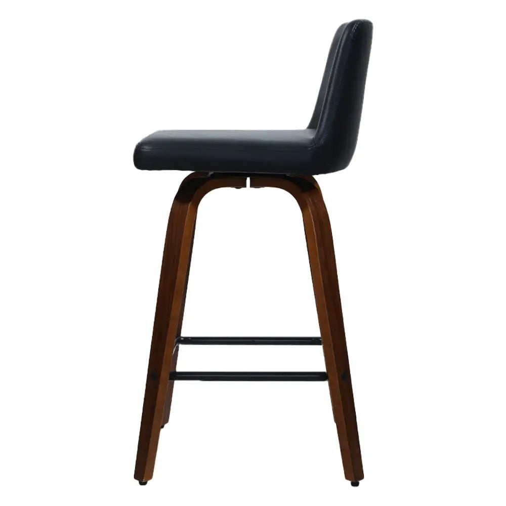 Artiss 2x Bar Stools Swivel Leather Padded Wooden - Furniture > Bar Stools & Chairs