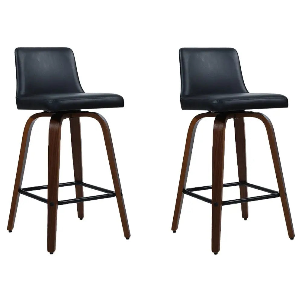 Artiss 2x Bar Stools Swivel Leather Padded Wooden - Furniture > Bar Stools & Chairs