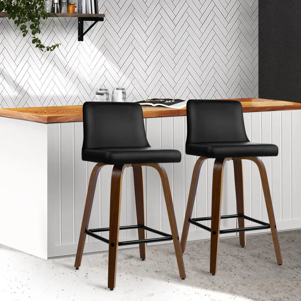 Artiss 2x Bar Stools Swivel Leather Padded Wooden - Furniture > Bar Stools & Chairs