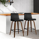 Artiss 2x Bar Stools Swivel Leather Padded Wooden - Furniture > Bar Stools & Chairs
