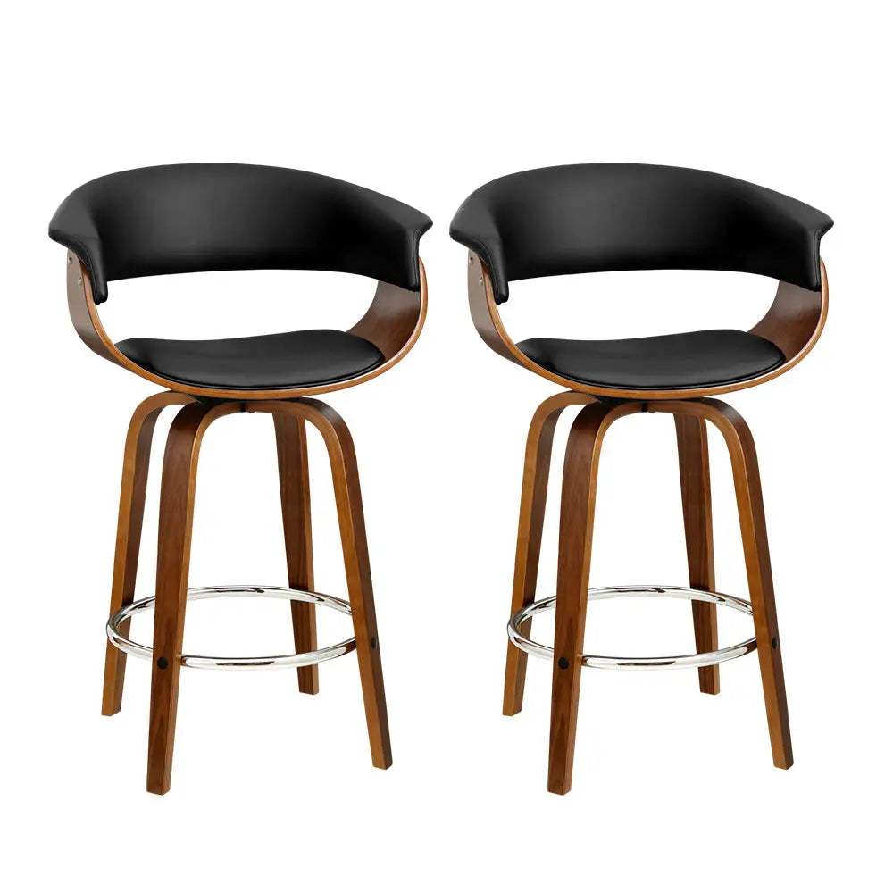 Artiss 2x Bar Stools Swivel PU Seat Wooden - Furniture > Bar Stools & Chairs