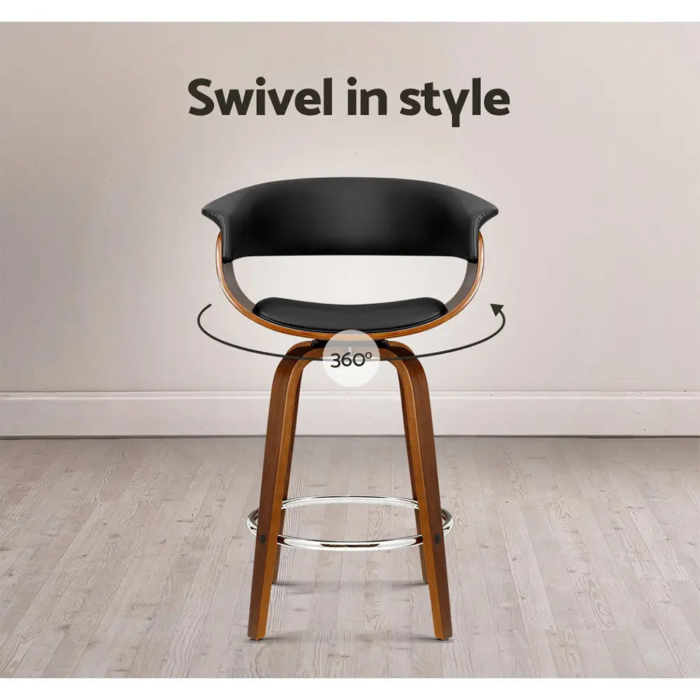 Artiss 2x Bar Stools Swivel PU Seat Wooden - Furniture > Bar Stools & Chairs