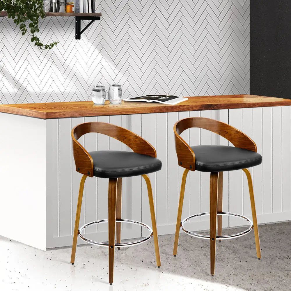 Artiss 2x Bar Stools Swivel Seat Curving Backrest - Furniture > Bar Stools & Chairs