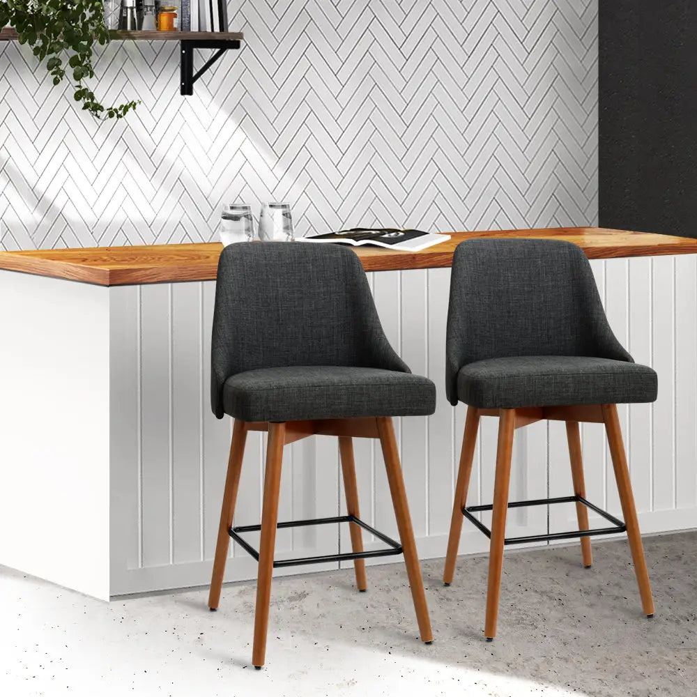 Artiss 2x Bar Stools Swivel Seat Wooden Charcoal - Furniture > Bar Stools & Chairs