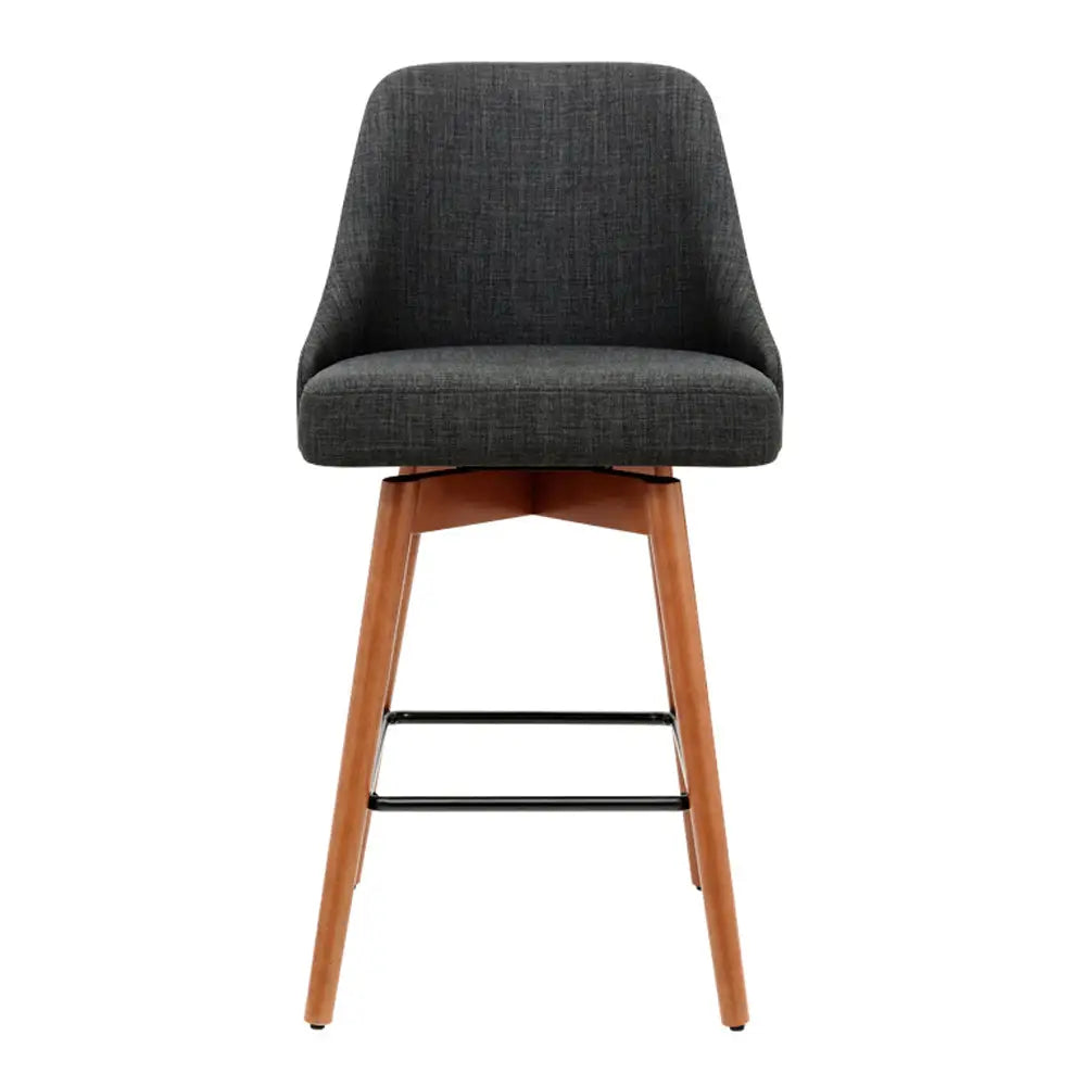 Artiss 2x Bar Stools Swivel Seat Wooden Charcoal - Furniture > Bar Stools & Chairs