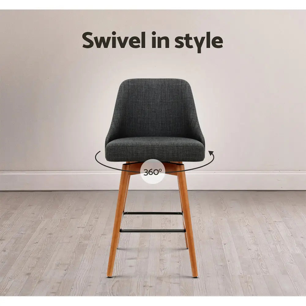 Artiss 2x Bar Stools Swivel Seat Wooden Charcoal - Furniture > Bar Stools & Chairs