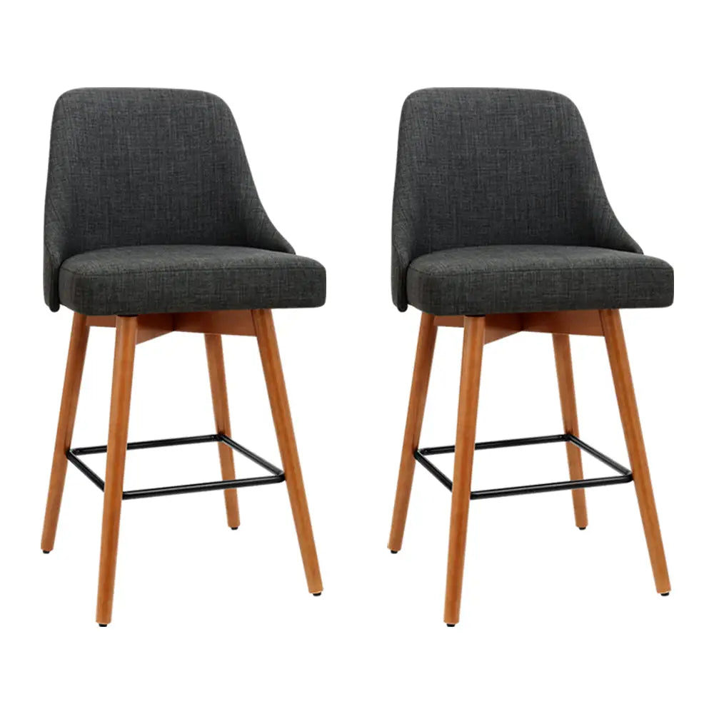 Artiss 2x Bar Stools Swivel Seat Wooden Charcoal - Furniture > Bar Stools & Chairs